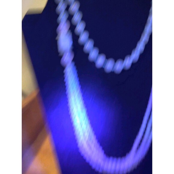 Vintage Fluorescent Green Glass Beaded Two Strand Layered Necklace 32” - Picture 7 of 8